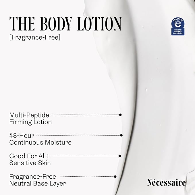 Nécessaire The Body Lotion – Fragrance-Free Hydrating Body Moisturizer with 5 Peptides, Niacinamide, Vitamins C/E, Omega-6/9 – Lightweight, Non-Greasy Lotion for Sensitive Skin – 6.8 oz-GlimoraGlow