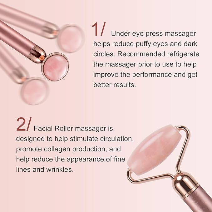 2-IN-1 Electric Jade Roller Massager Facial Roller & Face Massager, Rose Quartz-GlimoraGlow