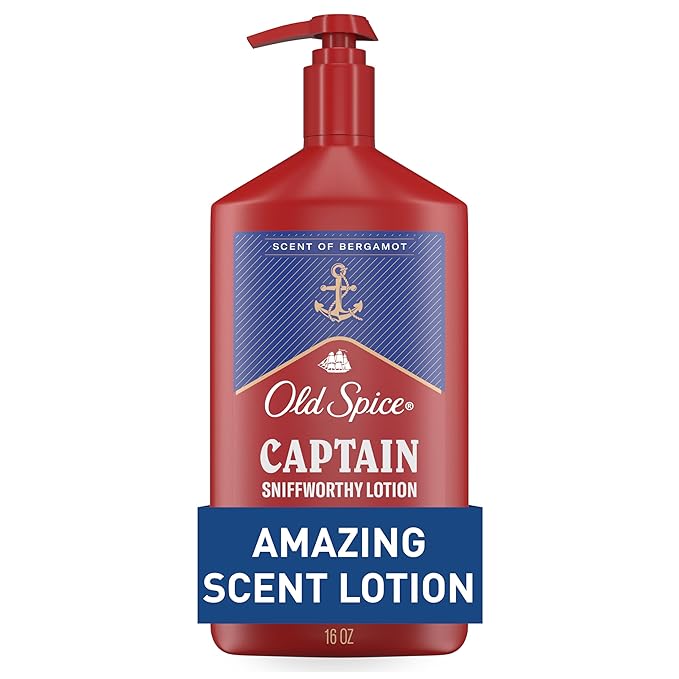 Old Spice Hand, Face & Body Lotion for Men, 24/7 Lightweight Moisturization with Amazing Scent, Instant Absorption, For All Skin Types, Captain with Bergamot Scent, 16 oz-GlimoraGlow