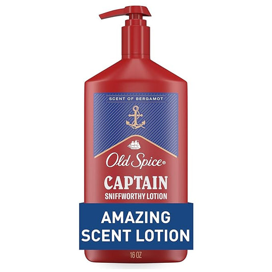 Old Spice Hand, Face & Body Lotion for Men, 24/7 Lightweight Moisturization with Amazing Scent, Instant Absorption, For All Skin Types, Captain with Bergamot Scent, 16 oz-GlimoraGlow