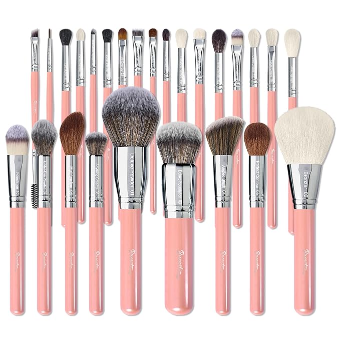 Bueart Design Makeup Brushes Set 26pcs Real Natural Goat Hair Professional labeled Foundation Face Blending Blush Concealers Eyeshadow Brush Set(26Pcs Pearl Pink)-GlimoraGlow