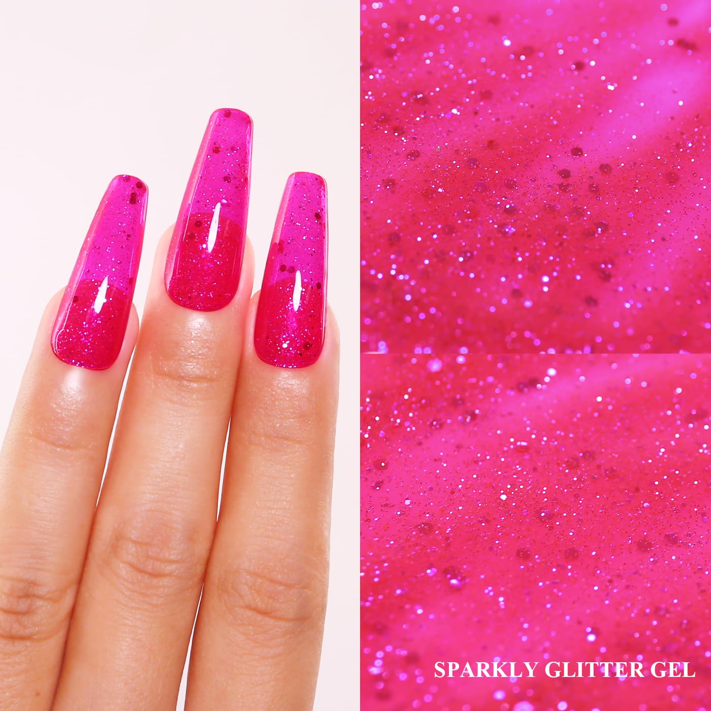 Imtiti Glitter Gel Nail Polish, Hot Pink Iridescent Glitter Gel Polish Diamond Shimmer Sparkle Soak Off UV LED Nail Gel Polish Autumn Winter Gel Polish Manicure Gel Nail Kit 10ML-GlimoraGlow