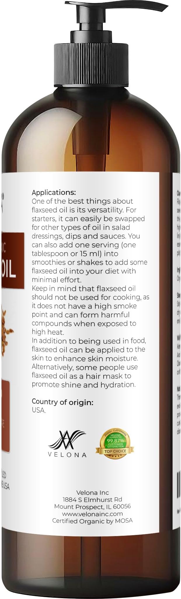 velona USDA Certified Organic Flaxseed Oil - 16 Fl Oz | 100% Pure and Natural Carrier Oil | Unrefined, Cold Pressed |Body, Face & Skin Care | Use Today - Enjoy Results…-GlimoraGlow