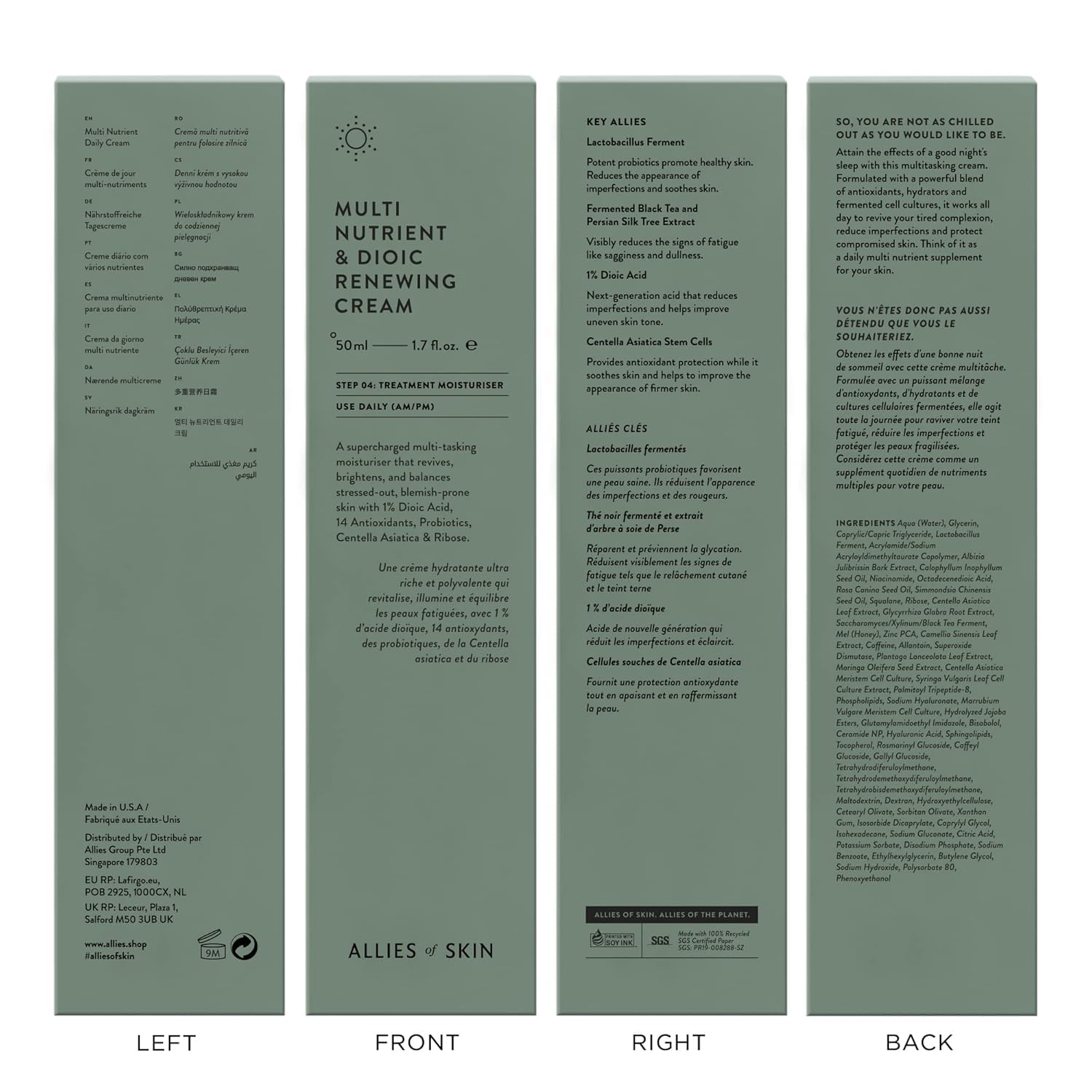 Allies of Skin Multi Nutrient & Dioic Renewing Cream: Moisturizer with Dioic Acid, 14 Antioxidants, Probiotics & Centella Asiatica. Targets Imperfections, Brightens & Protects Skin 1.7 oz / 50 ml-GlimoraGlow