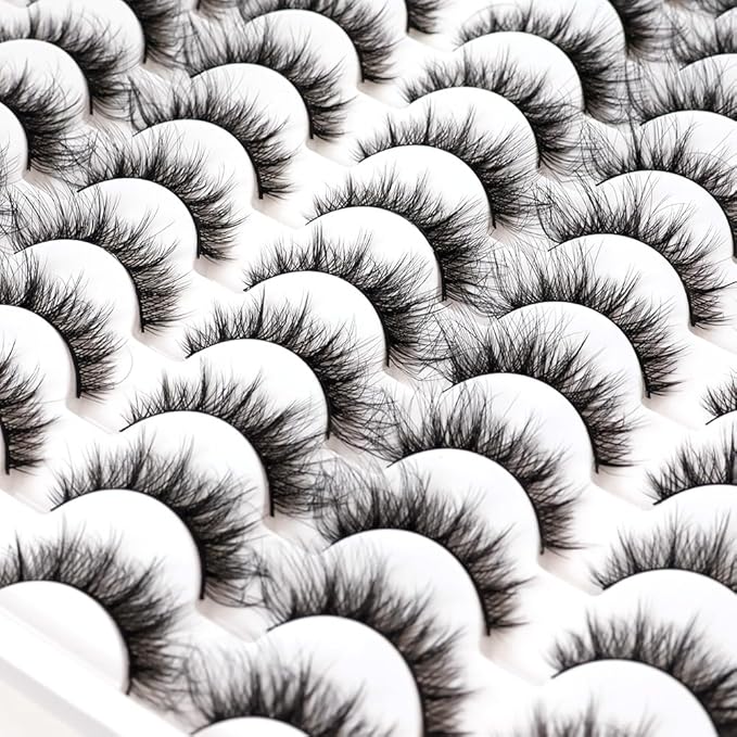False Eyelashes 48 Pairs Faux Mink Lashes 14mm Wispy Lashes 3D Fluffy Cat Eye Lashes Pack Bulk Wholesale Strip Lashes(style 48-040)-GlimoraGlow