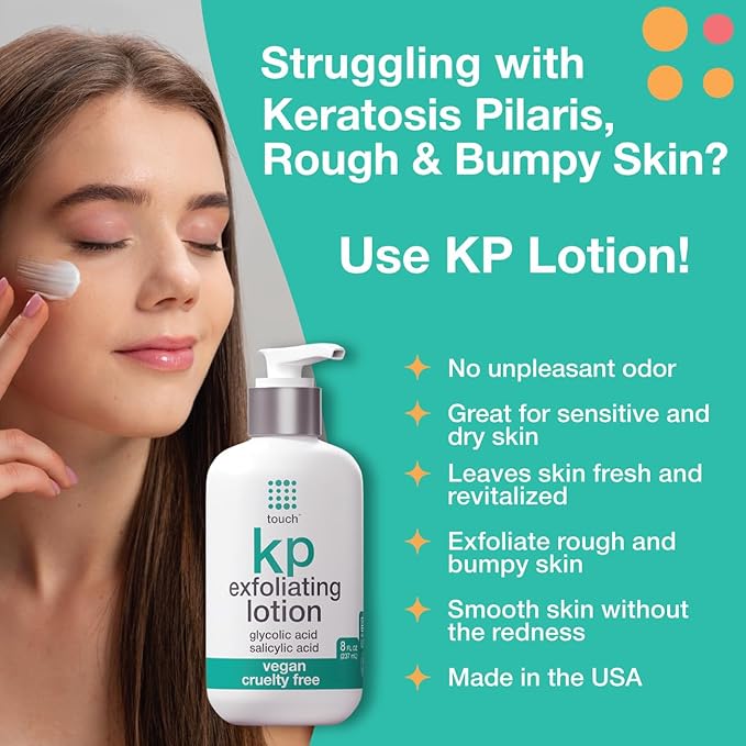 TOUCH Glycolic Acid Lotion for Keratosis Pilaris - KP Exfoliating Body Lotion Moisturizer - for AHA BHA Rough & Bumpy Skin- Gets Rid of Redness - 8 Fl Oz-GlimoraGlow