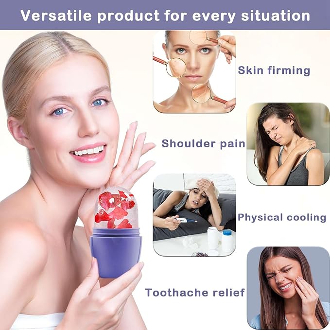 XHJRI Ice Face Roller Massager,Ice Cube Roller for Face, Eyes and Neck Naturally Conditioning and Skin Care,De-Puff Eye Bags,Reduce Migraine Pain,Reusable Massage Silicone Ice Mold (New Purple)-GlimoraGlow