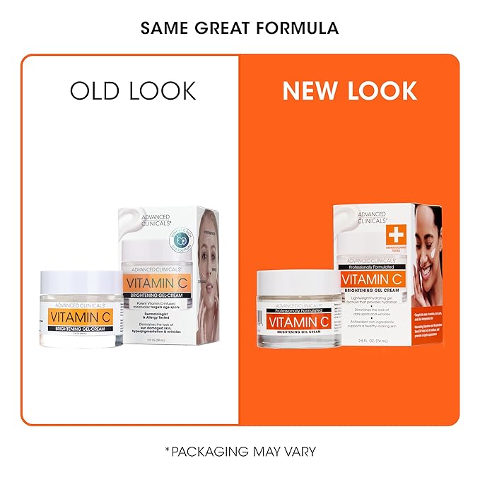 Advanced Clinicals Brightening Vitamin C Face Cream Gel With Niacinamide + Hyaluronic Acid | Vitamin C Moisturizer Lotion For Face Visibly Diminishes Look Of Dark Spots & Uneven Skin Tone, 2.5 Fl Oz-GlimoraGlow