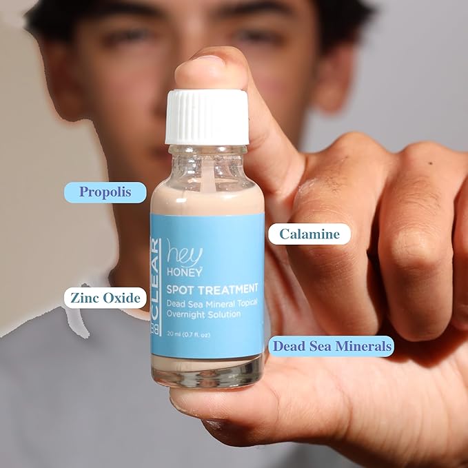 Hey Honey Skincare Be Clear - Acne Spot Treatment Overnight, Pimple Drying Lotion, Use Over Zits Whitehead & Blemishes 1 OZ-GlimoraGlow