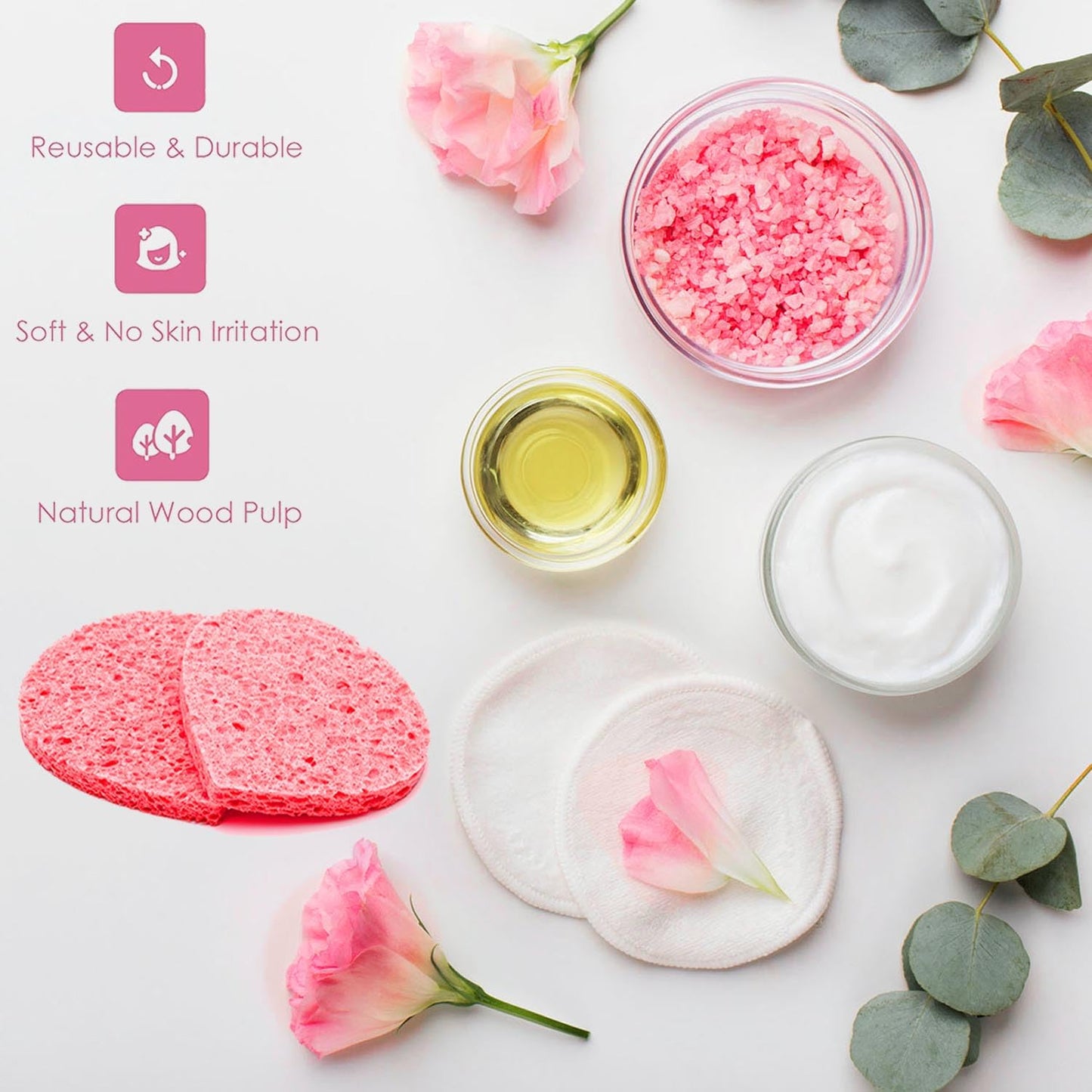 60-Count Compressed Facial Sponges | Makeup Remover Sponge | 100% Natural Cosmetic Spa Sponges for Facial Cleansing | Exfoliating Mask | Face Scrubber (Drop)-GlimoraGlow