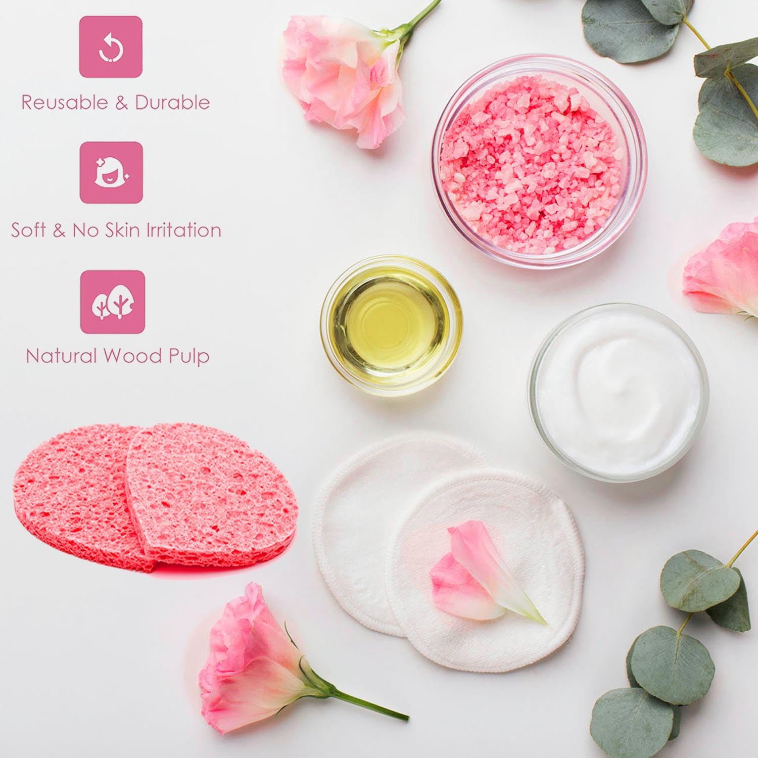 60-Count Compressed Facial Sponges | Makeup Remover Sponge | 100% Natural Cosmetic Spa Sponges for Facial Cleansing | Exfoliating Mask | Face Scrubber (Drop)-GlimoraGlow