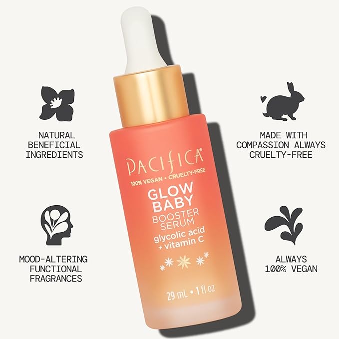 Pacifica Vitamin C Face Serum - Glow Baby Booster Facial Serum - Glycolic Acid Serum For Face - Dark Spot Corrector Anti Aging Brightening - Dermatologist Tested, Fragrance Free, Clean Skin Care Vegan-GlimoraGlow