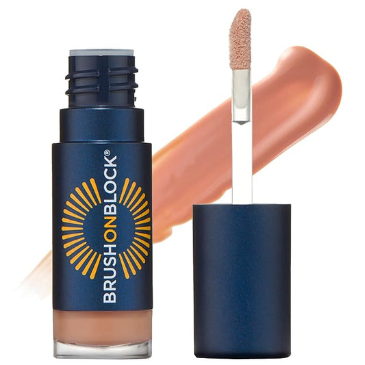 Brush On Block Sun Shine Protective Lip Oil SPF 30, Mineral Protection from UVA/UVB & Blue Light, Hydrating, Cruelty-Free, Gluten-Free, & Vegan, Nude-GlimoraGlow