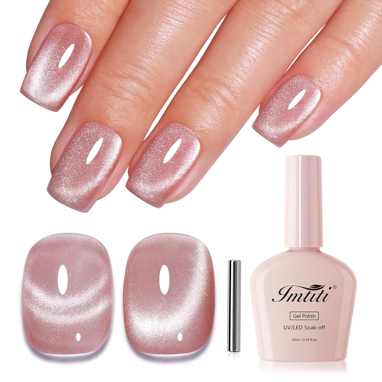 Imtiti Cat Eye Gel Nail Polish, Light Nude Pink Holographic Magnetic Crystal Nail Gel Polish With Magnet Glittery Galaxy Spring Summer Kit Soak Off UV Led 10ML-GlimoraGlow
