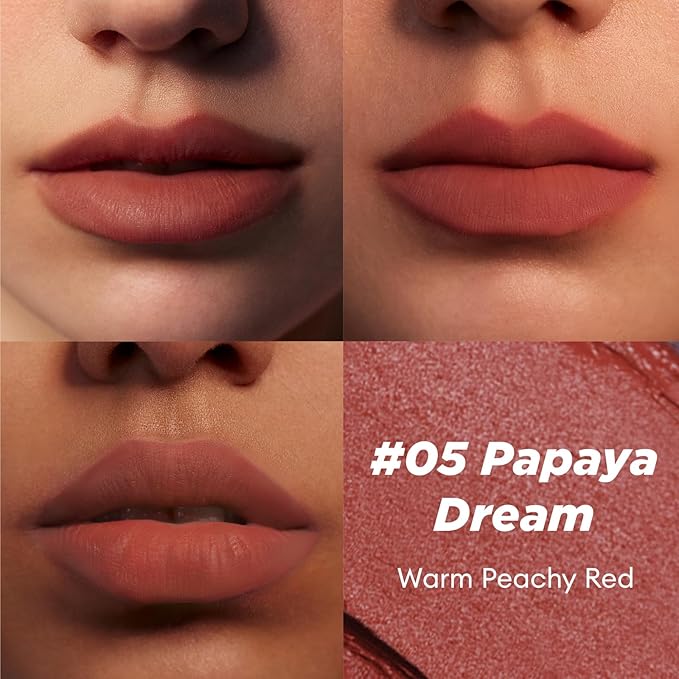 ITY Velvet Matte Finish Lip Stain-Mousse Textured Pudding Pot Lip Clay with Brush, Nude Shade, Dual-Use as Lipstick and Blush, Conceals Lip Lines, Rich Pigment, 0.21 oz (6g) in Papaya Dream-GlimoraGlow