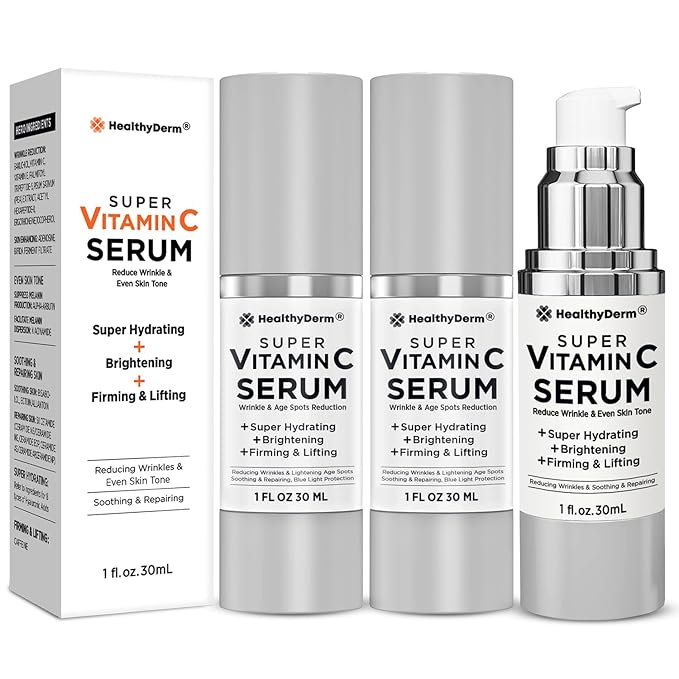 Super Vitamin C Serum for Women Over 70: Niacinamide, Vitamin C, Hyaluronic Acid, Peptides, Vitamin E, Caffeine, Bakuchiol, Hydrating, Lifting, Wrinkle & Age Spots Reduction Pack of 3-GlimoraGlow
