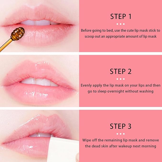 1 PCS Bee Lip Balm Lip Mask Honey Pot, Strawberry Moisturizing Sleeping Lip Mask Overnight with Sticks, Lip Balm Honey Pot Lip Balm Hydrating Prevention Dry and Crack Lip Scrubs Exfoliator-GlimoraGlow