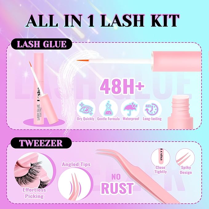 Losha Lashes Wispy False Eyelashes Natural Cat Eye Lashes Kit with Lash Glue and Lash Tweezers 14 Pairs Short Fake Eyelashes Soft Thin Faux Mink Lashes Pack (Lighter)-GlimoraGlow