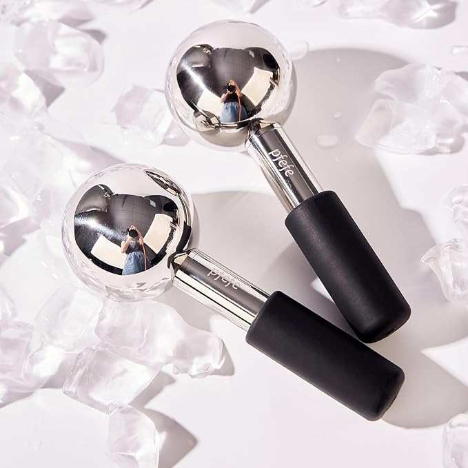 360 Rotating Ice Globes for Face & Eyes, Unbreakable Stainless Steel Cryo Sticks for Beauty Routines, Facials Cold Roller Colling Globes for Puffiness, Wrinkles, Dark Circles, Headaches-GlimoraGlow