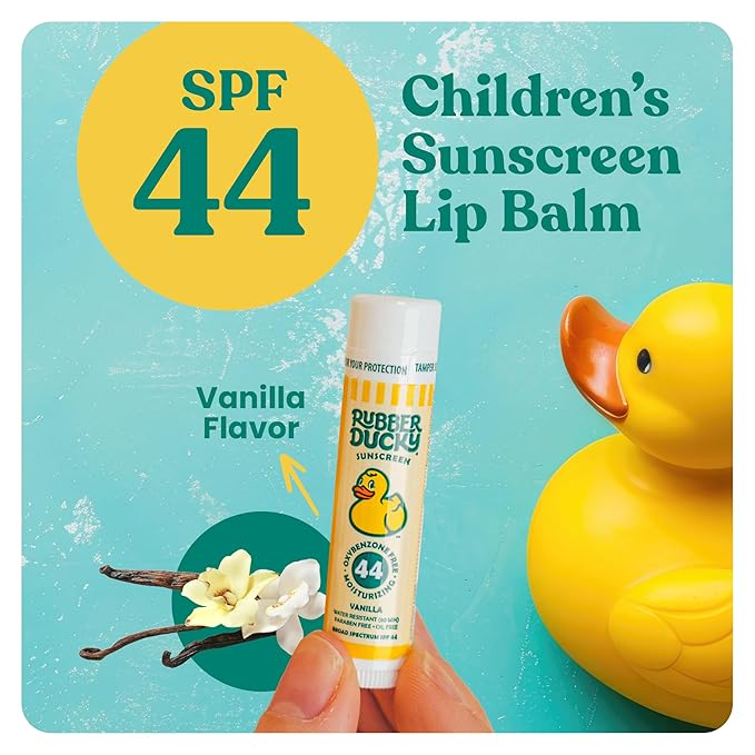 Rubber Ducky Lip Sunscreen SPF 44, Kids Vegan Lip Balm with Vitamin E, UV Protection, Water Resistant, Untinted, Vanilla Flavor, Broad Spectrum-GlimoraGlow
