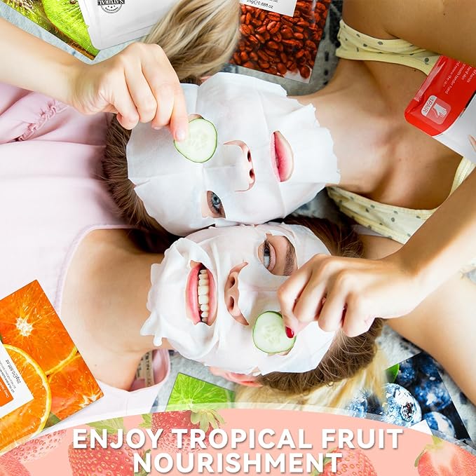 24 Pcs Fruits Beauty Facial Hand Foot Mask Cooling Eye Pads Set Spa Party Night Kit Beauty Skincare Hydrating Skin Cooling Eye Masks for Puffy Eyes Spa Stocking Stuffers Night Summer Party-GlimoraGlow