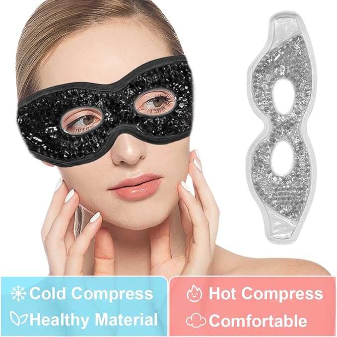 Jakuva 2PCS Cooling Eye Mask Sleeping Mask, Ice Eye Pads & Cold Eye Packs & Heat Cold Compress Pack Eye Spa Pad for Puffy Eyes,Puffiness,Headache,Stress Relief (Gray&Black)-GlimoraGlow