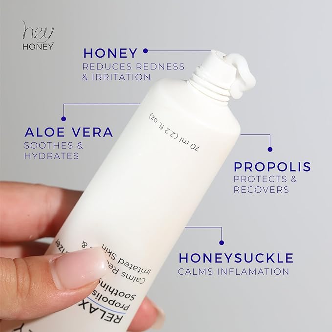 Hey Honey Skincare Relax, Instant Rosacea Treatment & Face Redness Relief - Dermatologically Tested Calming Moisturizer for Sensitive Skin Oil- Free with Honey & Propolis Anti-Aging Benefits | 2.2 Oz-GlimoraGlow