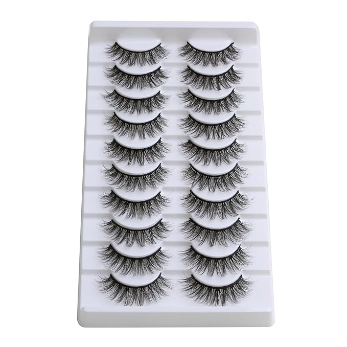 SUNWELL False Eyelashes 16mm Mink Lashes Faux Mink Lashes 8D Fluffy Strip Eye Lashes Wispy Soft Luxury Volume Fake Eyelashes 10 Pairs Pack-GlimoraGlow