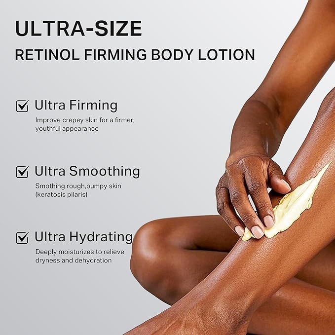 Ultra-Size Firming Retinol Body Lotion for Crepey Skin & Keratosis Pilaris with 0.05% Retinol, AHA, Collagen, Body Cream, Anti Aging Moisturizer 10.14 fl oz-GlimoraGlow