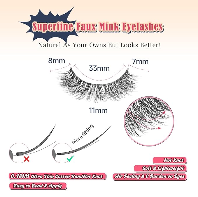 Natural Lashes Wispy Eyelashes 11MM Short Eye Lashes Pack 3D Volume Strip Lash Pack False Eyelashes Natural Look 7 Pair Siligli-GlimoraGlow
