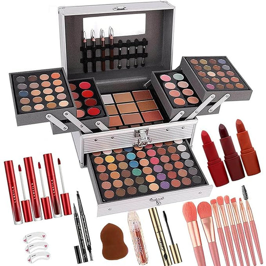 132 Color All- In- One Makeup For Women Full Kit,Professional Makeup Kit,Makeup Gift Set for Women,Girls&Teens,Include eyeshadow/lipstick/concealer/Lip Gloss/Eyeliner/Mascara（006N2-Silver）-GlimoraGlow