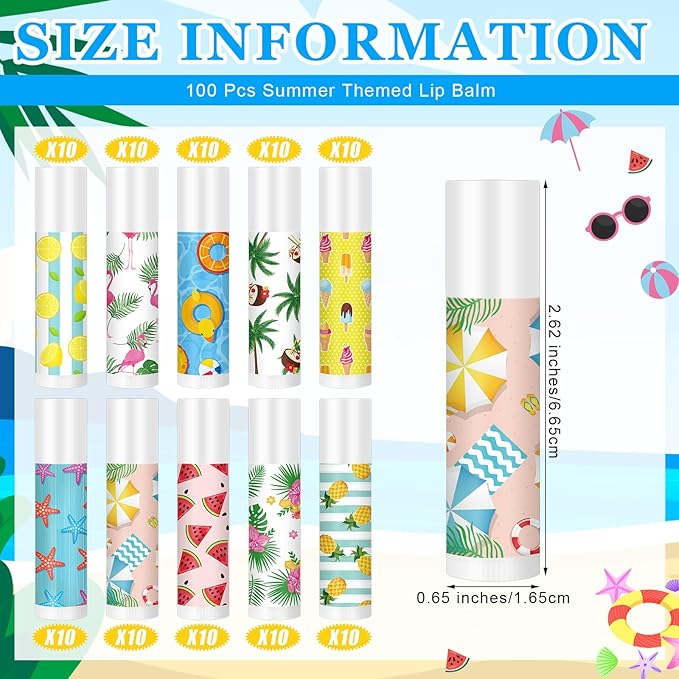 100 Pcs Summer Lip Balm Bulk Moisturizing Lip Balm Jasmine Flavor Lip Balms Cream Tropical Hawaiian Beach Luau Party Lip Care Product for Stocking Stuffers Beauty Gifts Women Men-GlimoraGlow