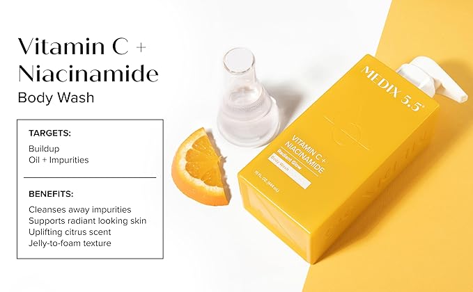 Medix 5.5 Radiant Glow Vitamin C Body Wash W/Niacinamide | Citrus Scented Gentle Body & Face Cleanser For Women, Men, Dry Skin, & Smoother-Looking Skin | Removes Dirt, Oil, & Impurities, 2-Pack-GlimoraGlow