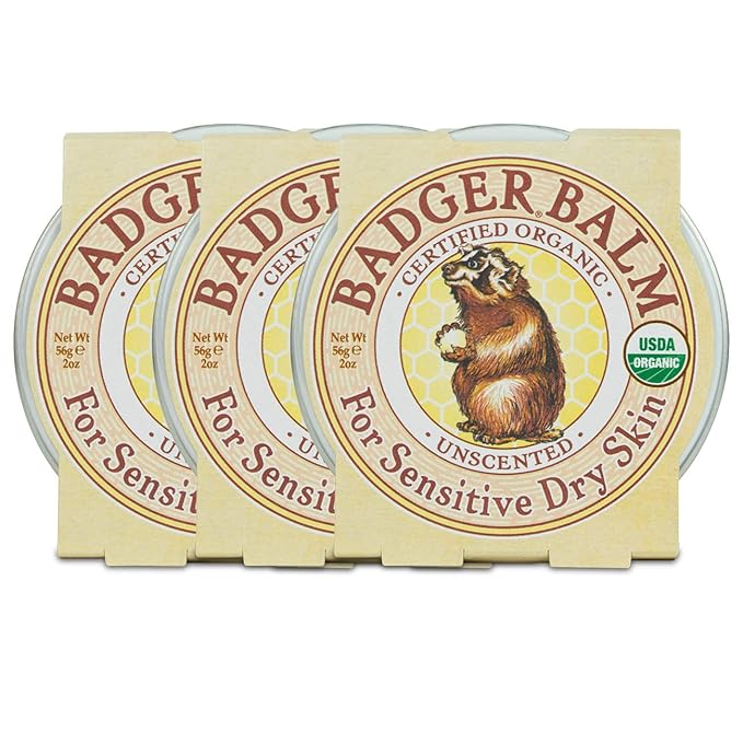 Badger - Unscented Dry Skin Balm, Sensitive Skin Balm, Moisturizing Balm for Dry Cracked Skin, Unscented Balm, Skin Moisturizer Balm, 2 oz (3 Pack)-GlimoraGlow