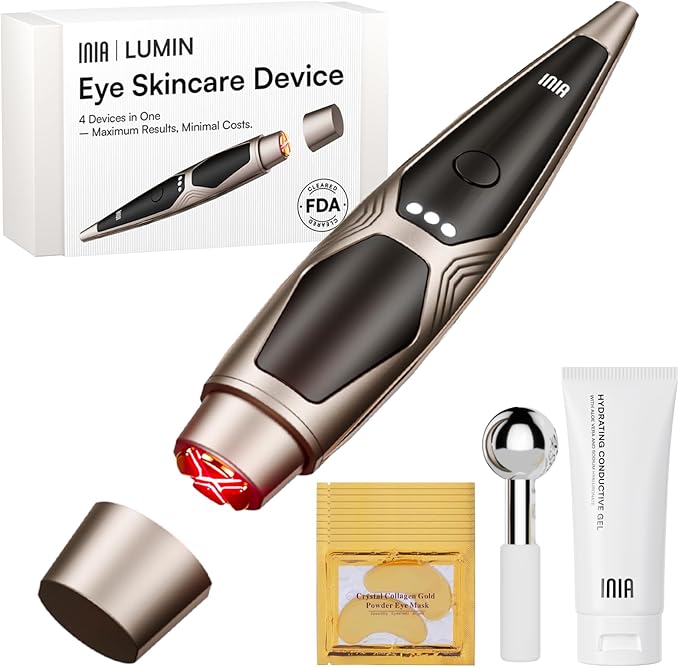 INIA Under-Eye Red Light Therapy for Face, 4-in-1 Beauty Device with Heat, Vibration, Massage & Red Light for Dark Circles, Puffiness & Skin Firming – Enhances Skincare Routine-GlimoraGlow