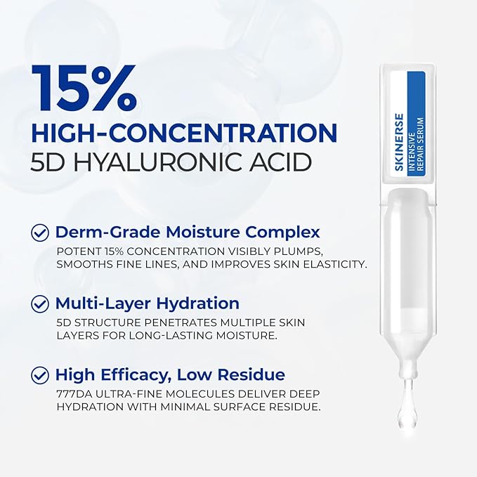 Intensive Repair Serum, 15%Hyaluronic Acid for Sensitive Skin Anti Aging Ultra Hydrating Serum for Face Calming Barrier Repair Redness Relief with Ceramides Centella 30Vials Daily Travel Care-GlimoraGlow