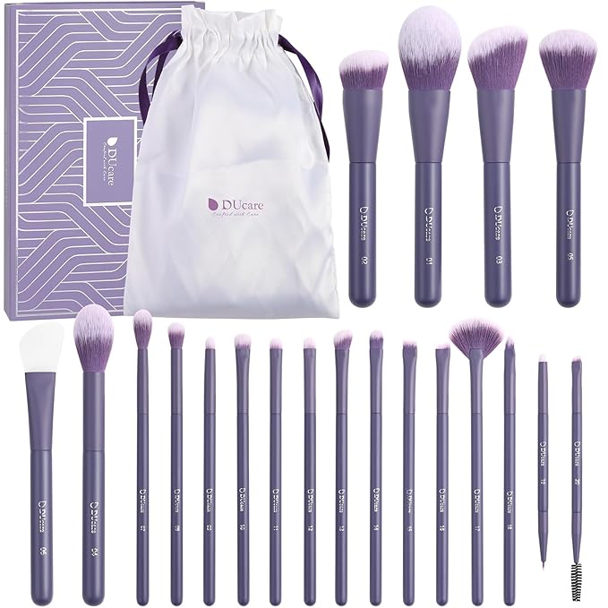 DUcare Makeup Brushes Set Professional 20pcs Vegan Make Up Brushes, Foundation Eyeshadow Concealer Contour Powder Blush Blending Eyeliner Brush with Silicone Face Mask Brush Purple-GlimoraGlow