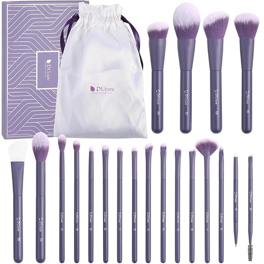DUcare Makeup Brushes Set Professional 20pcs Vegan Make Up Brushes, Foundation Eyeshadow Concealer Contour Powder Blush Blending Eyeliner Brush with Silicone Face Mask Brush Purple-GlimoraGlow