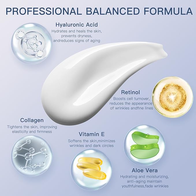 Instant Face Lift Cream with Retinol,Collagen & Hyaluronic Acid,Retinol Face Moisturizer for Wrinkles, Neck & Décolleté, Neck Firming Cream for Women & Men, 1.7 Fl Oz-GlimoraGlow