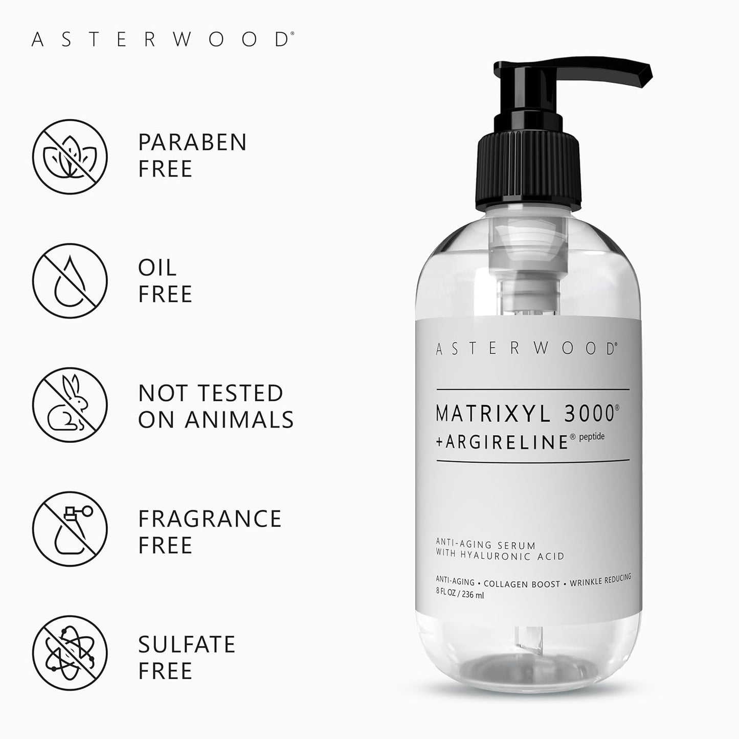 Asterwood Matrixyl 3000 + Argireline Serum for Face - Multi Peptide Serum with Hyaluronic Acid - Anti-Aging, Wrinkle Reducing, Collagen Boosting - Fragrance-Free - 8 Fl Oz-GlimoraGlow