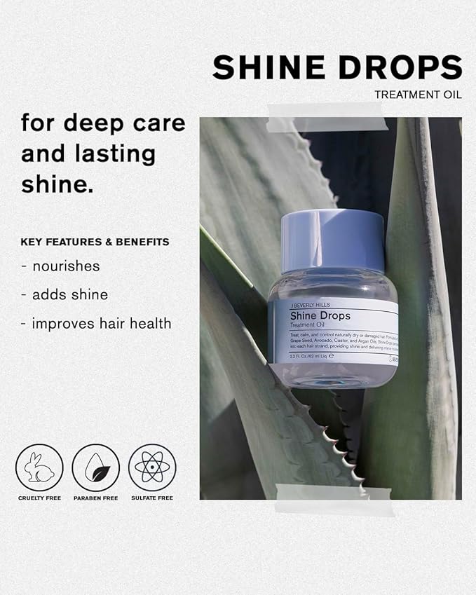 J Beverly Hills Shine Drops Hair Treatment Oil with Botanical Oils for Shine, Nourishment and Dry Hair Repair, 2.2 Oz-GlimoraGlow