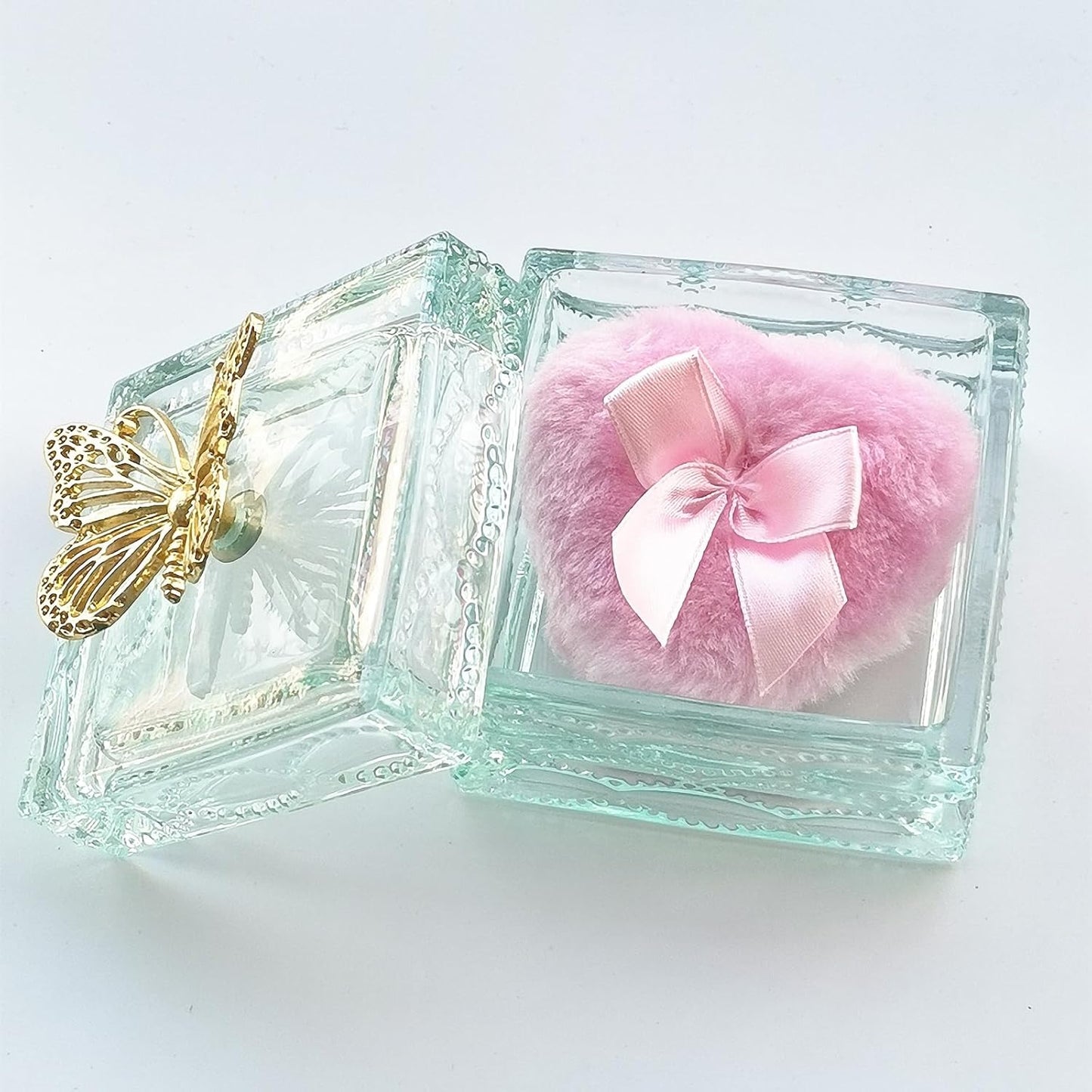 Body Powder Puff and Container - Glass Dusting Powder Container with Soft Puffs Vintage Powder Puff Case for Women & Girls (3.23x3.23x2.95 H IN) - GRB016-Light Green-GlimoraGlow