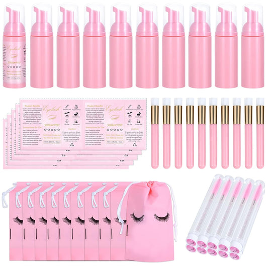 50 Pcs Lash Shampoo Bottle Brushes Set (Pink)-GlimoraGlow