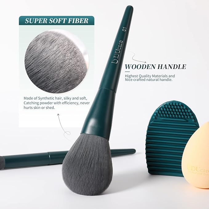 DUcare Makeup Brushes Set 17 Pcs with Brush Cleaning Mat and Makeup Sponge Professional Face Powder Eye Shadow Powder Liquid Cream Kit Gift Box-GlimoraGlow