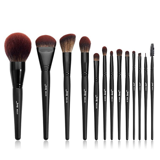 Jessup Full Makeup Brushes Set 13pcs, Professional Vegan Foundation Powder Contour Blush Highlight Eyeshadow Blending Concealer Spoolie EyeLiner Brush, Phantom Black T300-GlimoraGlow
