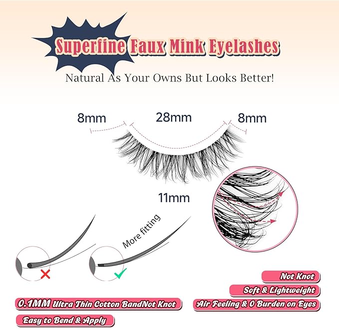 Natural Lashes False 11mm Short Eyelashes Wispy C Curl Eye Lashes Pack with Thin Cotton Band Fake Eyelash 3D Volume For Daily Siligli Lash 7 Pair-GlimoraGlow