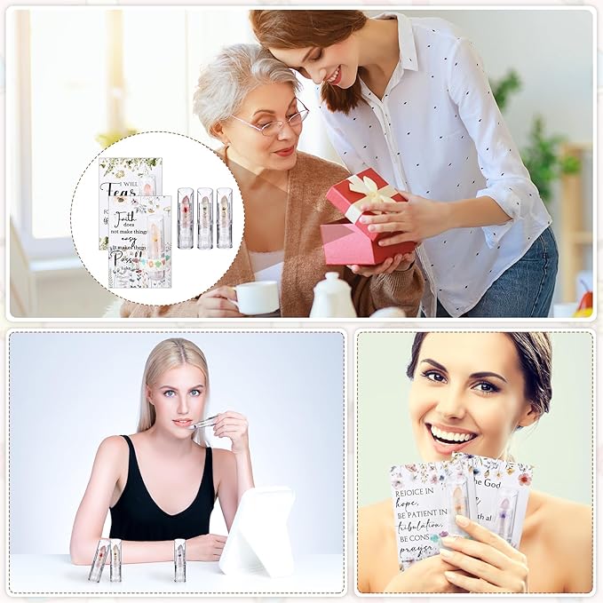 12 Sets Christian Lip Balms with Inspirational Bible Verse Card Bulk Gifts for Women Flower Sign Taste Lip Balm with Tag for Employee Coworker Teacher Family Church Wedding Favor-GlimoraGlow