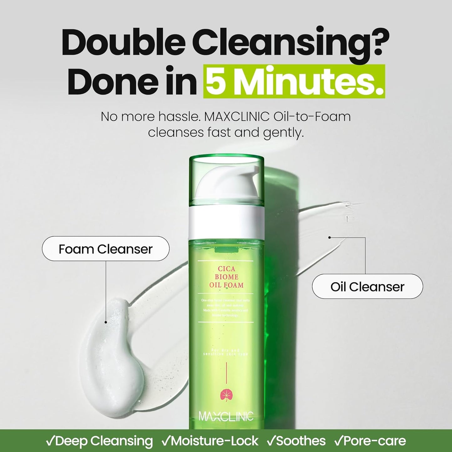 [K-Beauty] Cica Biome Oil to Foam - All-in-One Korean Face Wash OilBased Foaming Facial Cleanser - Deeply Hydrating & Moisturizing Makeup Deep Cleansing Oil for Sensitive Skin (3.88 fl oz)-GlimoraGlow