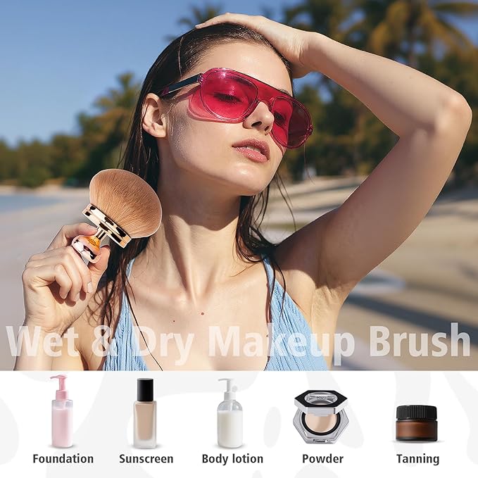 Self Tanning Brushes- Blend & Blur Extra Large Body Makeup Brush & Tanning Mitt, 2 Pcs, Kabuki Body Brush Applicator for Tan, Foundation, Self Tanner Glove for Application, Mousse, Lotion (Rose Gold)-GlimoraGlow