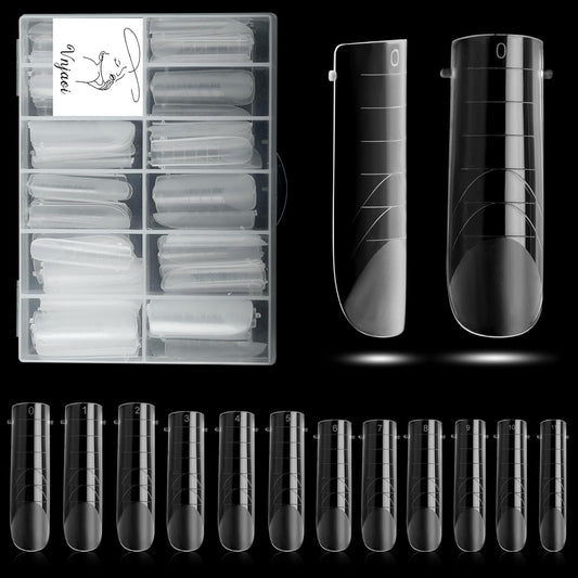 120 Pcs Poly Extension Gel Dual Nail Forms Nail Molds With Scale Builder Coffin Nail for Gel Manicure Nail Art Design Salon DIY at Home (Long Square Head Frosted Dual Nail Forms Set)-GlimoraGlow